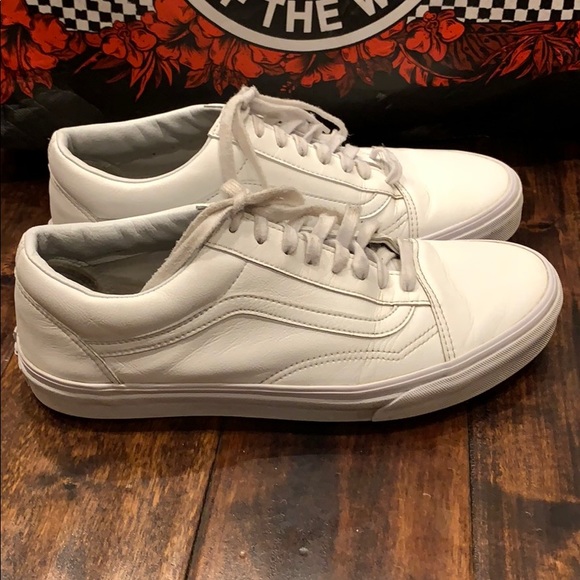 white leather lace up vans